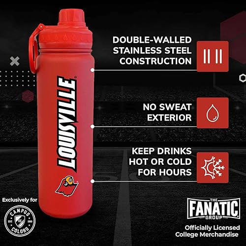 Vista 104 de Campus Colors Botella de agua de acero inoxidable de la NCAA, tapa giratoria, 24 onzas, clip de transporte, mantiene tus bebidas calientes o frías