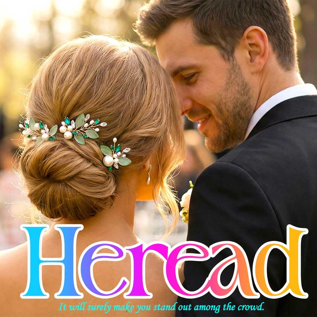 HEREAD Pearl Bride Wedding Hair Pins Gold Leaf Bridal Hair Pieces Crystal Hair Accessories for Women (Pack of 3) (Gold) - Image 3