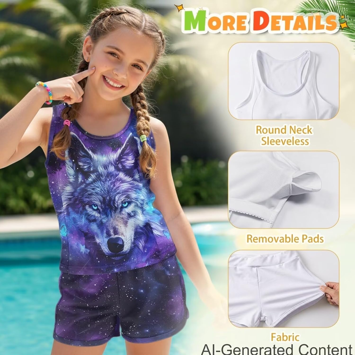 ZFRXIGN Tropical Girls Bathing Suit Size 6-15 Tankini with Boyshorts 2 Piece Swimsuit