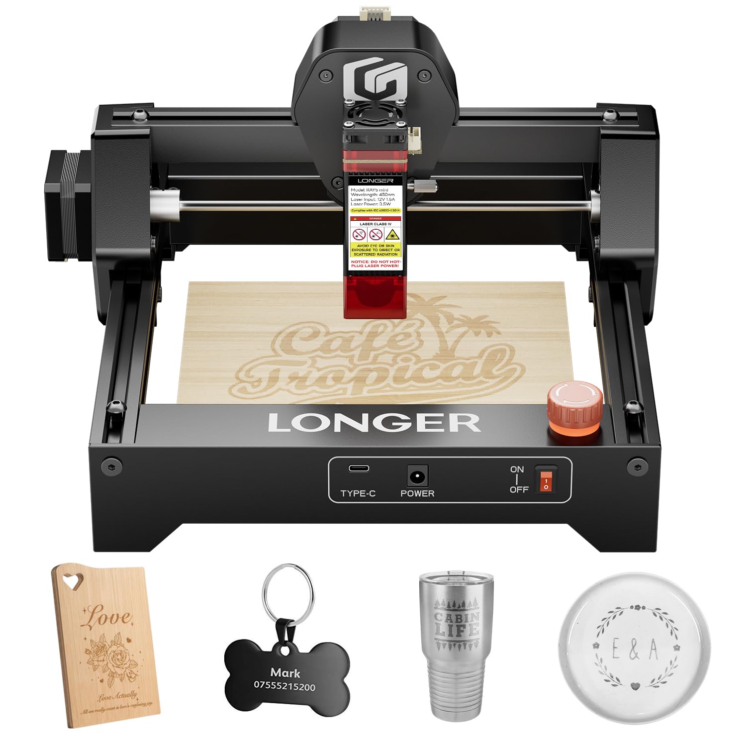 LONGER RAY5 mini Laser Engraver and Portable Laser Engraver, 0.04mm Laser Spot, 12000mm/min, Desktop Laser Engraver, Ideal for DIY Projects on Wood, Metal, Acrylic, Leather, and More (2.5W)