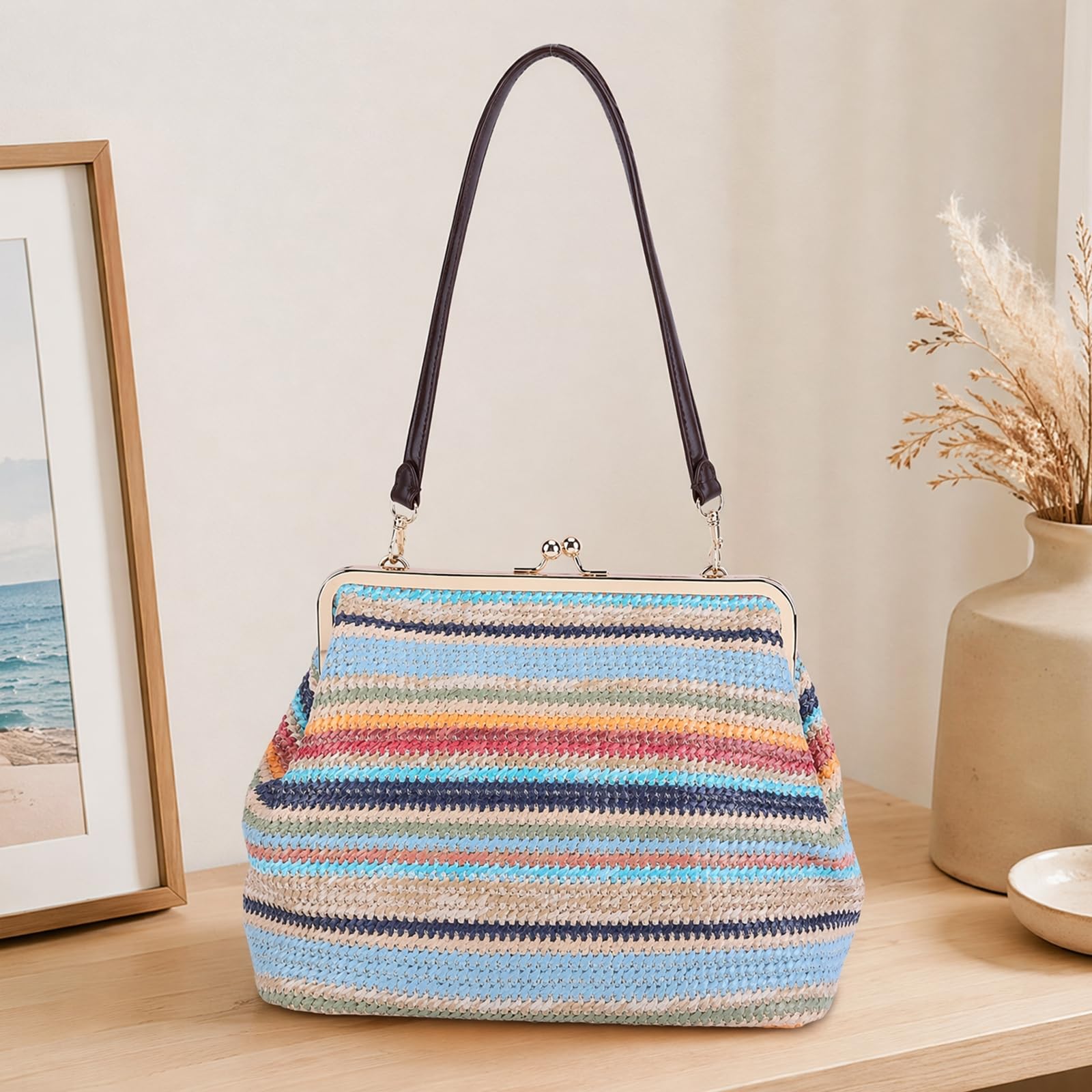 Sac à main fourre-tout tissé pour femme Sac à bandoulière tricoté