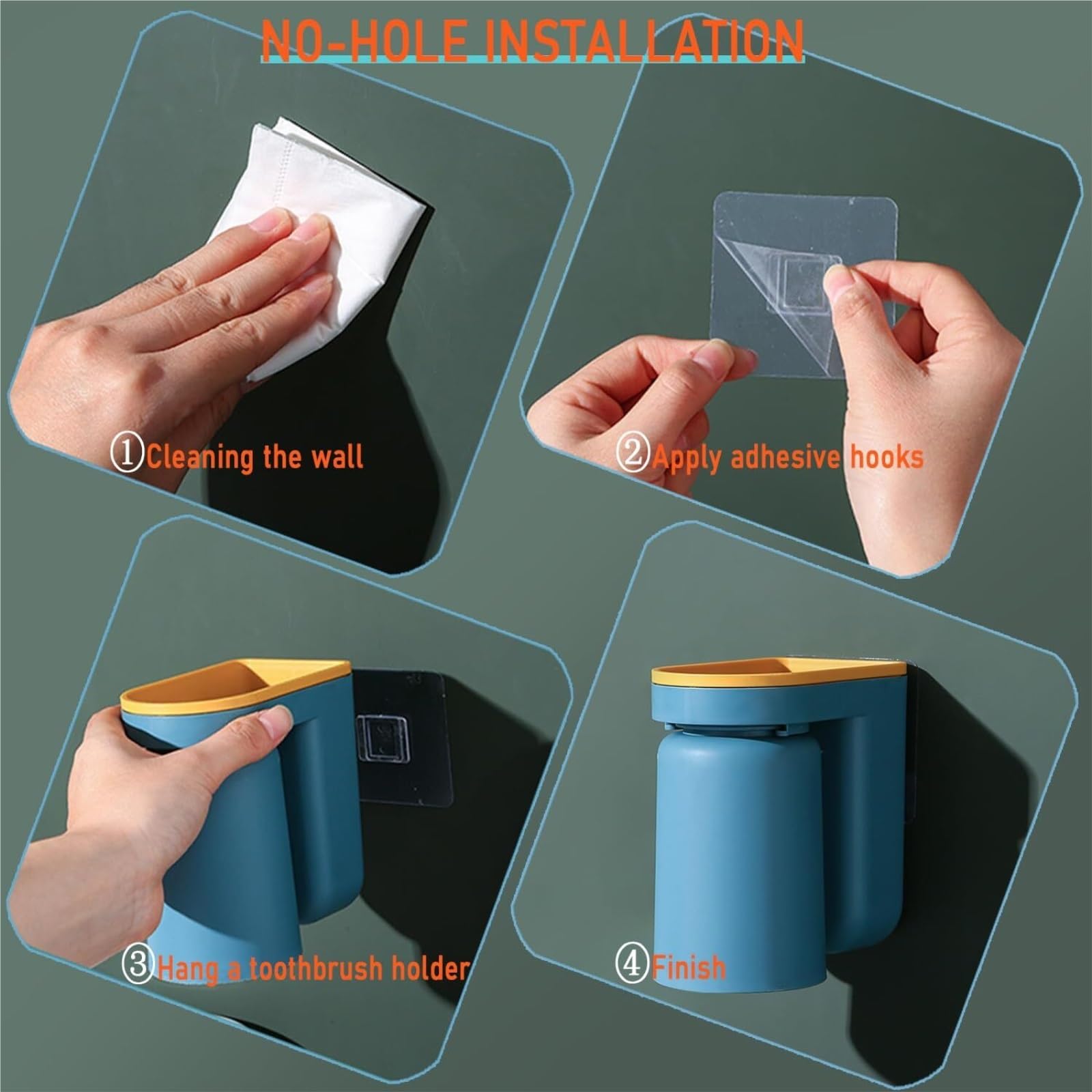 Baño Porta Soporte For Cepillo De Dientes, Diseño Invertido Montado En La Pared For Una Fácil Limpieza, Drenaje Adhesivo Cepillos Accesorios(Blue)