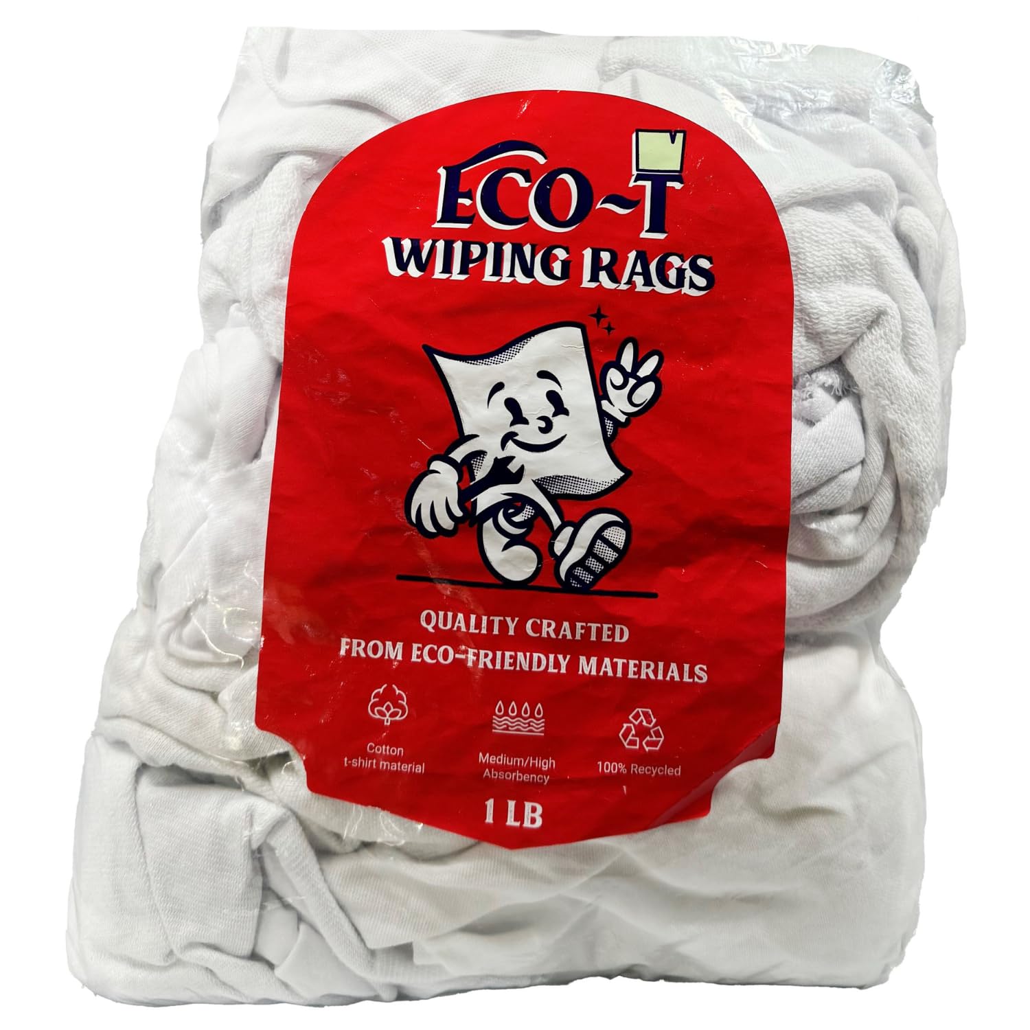 Eco-T Paint Rags - White T-Shirt Material, 100% Recycled, Eco-Friendly, High Absorbency, Low Lint, Low-Cost, Painting and Cleaning Cloth (1 Lb Bag)