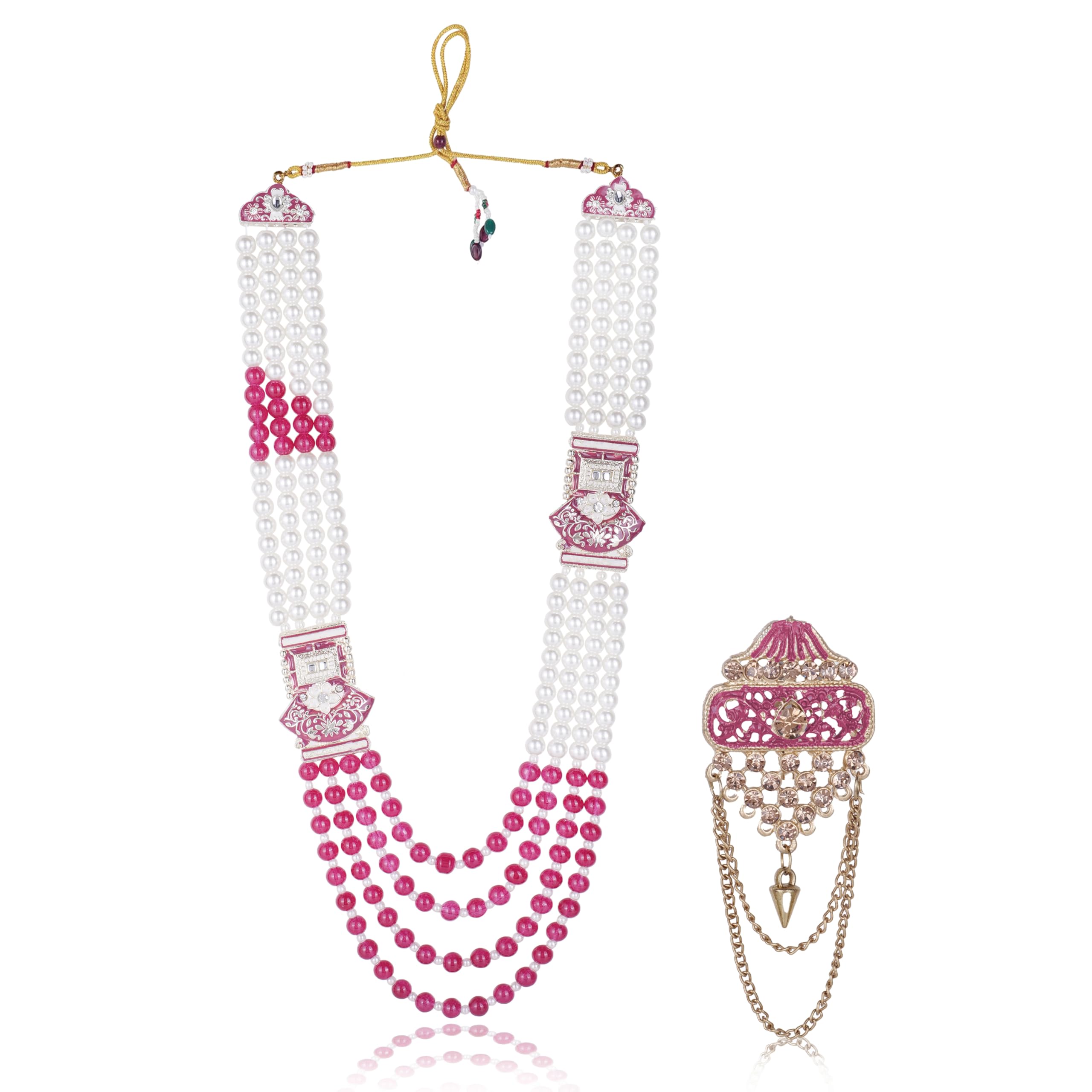 pearl-beaded dulha moti mala haar necklace with antique brooch