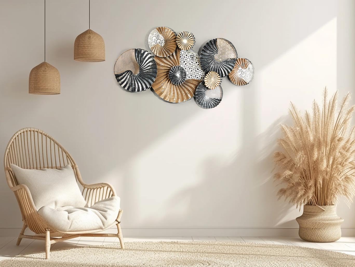 Kobolo Wandbild 3D-Bild Wanddeko Metall SHELL gold 90x48x5 cm Anthrazit
