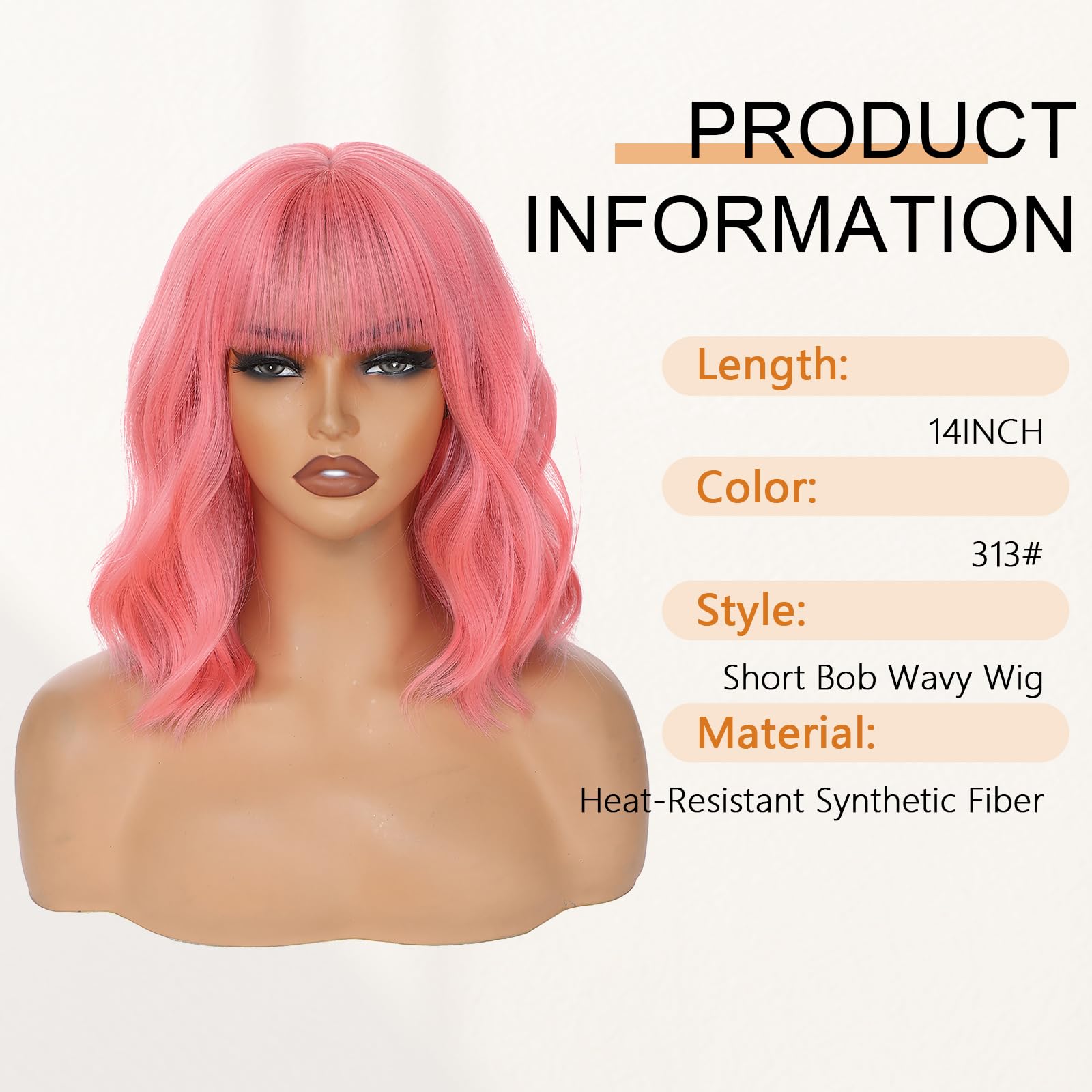 Amazon.com: AGO Pink Wigs Short Wavy Hair Pastel Bob Wig  display picture 1