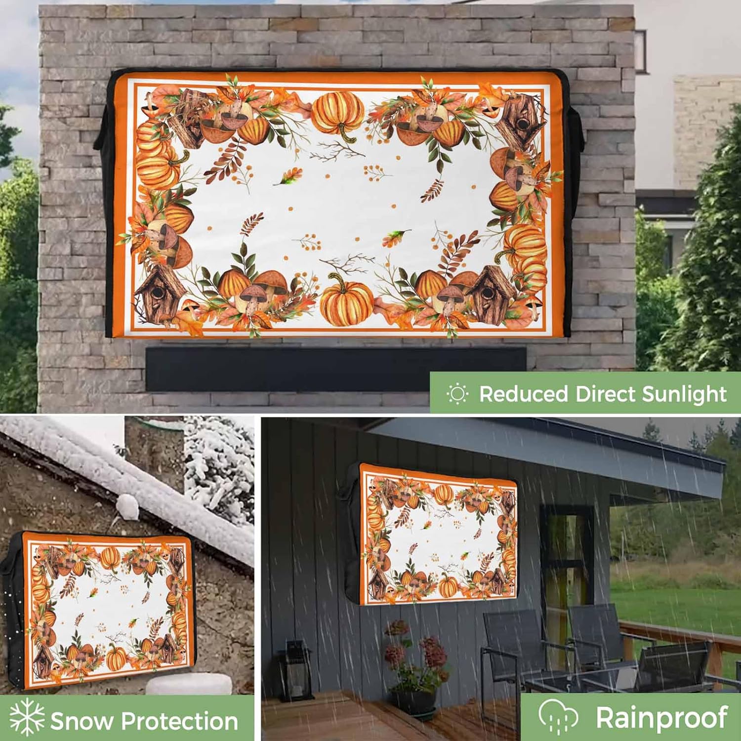 T&H XHome Pumpkin for Thanksgiving Outdoor TV Cover Fall Farm Maple Leaf Waterproof and Weatherproof 40"-43" LCD Movable Shield TV Display Screen Protector Outside Television Covers 40" Wx25 H