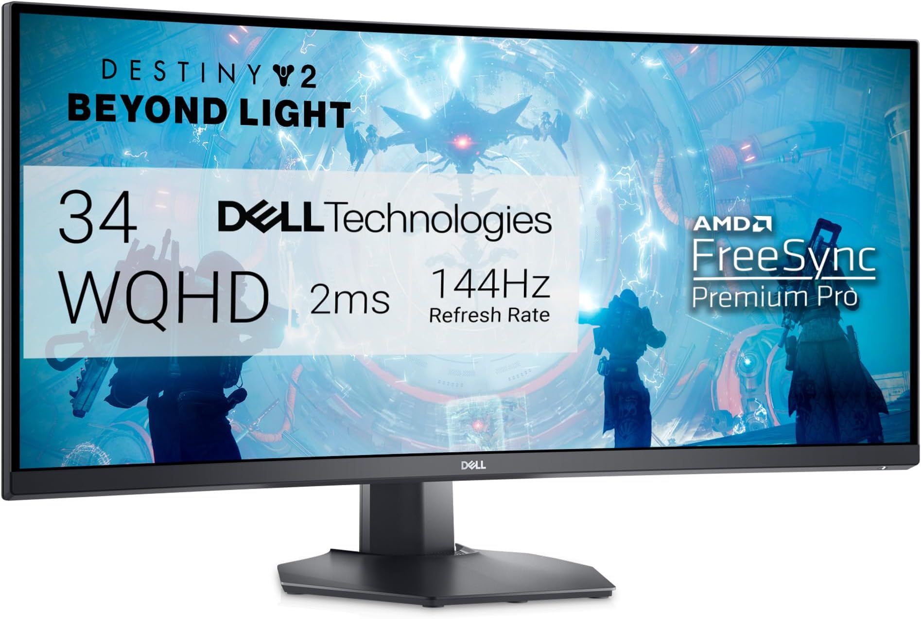 Dell S3422DWG 34 inch WQHD (3440x1440) 21:9 1800R Curved Gaming Monitor, 144Hz, VA, 1ms MPRT, AMD FreeSync Premium Pro, HDR 400, DisplayPort, 2x HDMI, 5x USB, 3 Year Warranty, Black