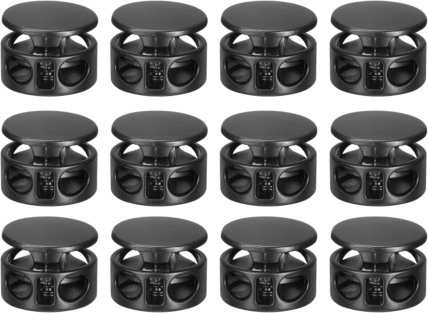 uxcell 12pcs Metal Cord Locks, 3.5mm Double Hole Spring Stopper Fastener Slider Toggles End for Drawstrings Bags Backpack Clothing Lanyard, Electrophoretic Black