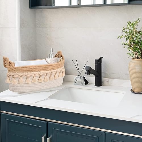 Miniatura 6 de Cestas tejidas para organizar, cestas pequeñas de 12.5 x 6.5 x 5 pulgadas para regalos, cestas de almacenamiento de papel higiénico vacías con asas,