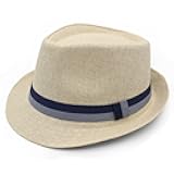 LIDHAY Short Brim Panama Hat Straw Fedora Hats for Men Women Summer Derby Trilby Hats Beach Sun Hat
