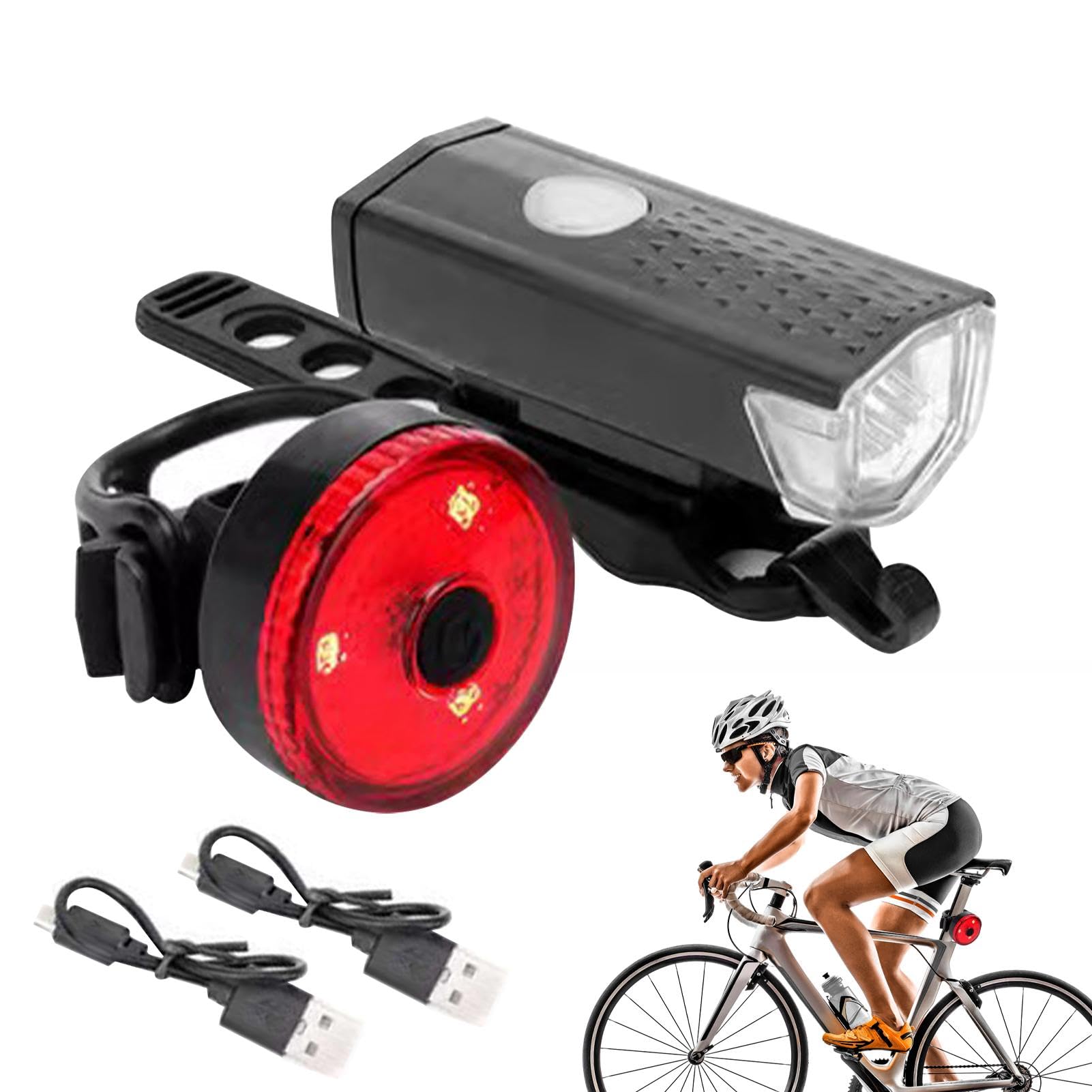 Rechargeable Lights Set,USB Rechargeable LED Light Set For Bicycles, Bik-e Lights Front And Back, Bright LED Headlight And Taillight Set, LED Super Bright Light Bikes Accessories For Road And Mountain