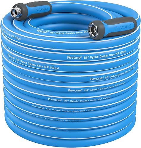 Fevone Manguera de jardín de 105 pies, agarre giratorio, extremos giratorios, segura para agua potable, flexible y ligera, accesorios de aluminio
