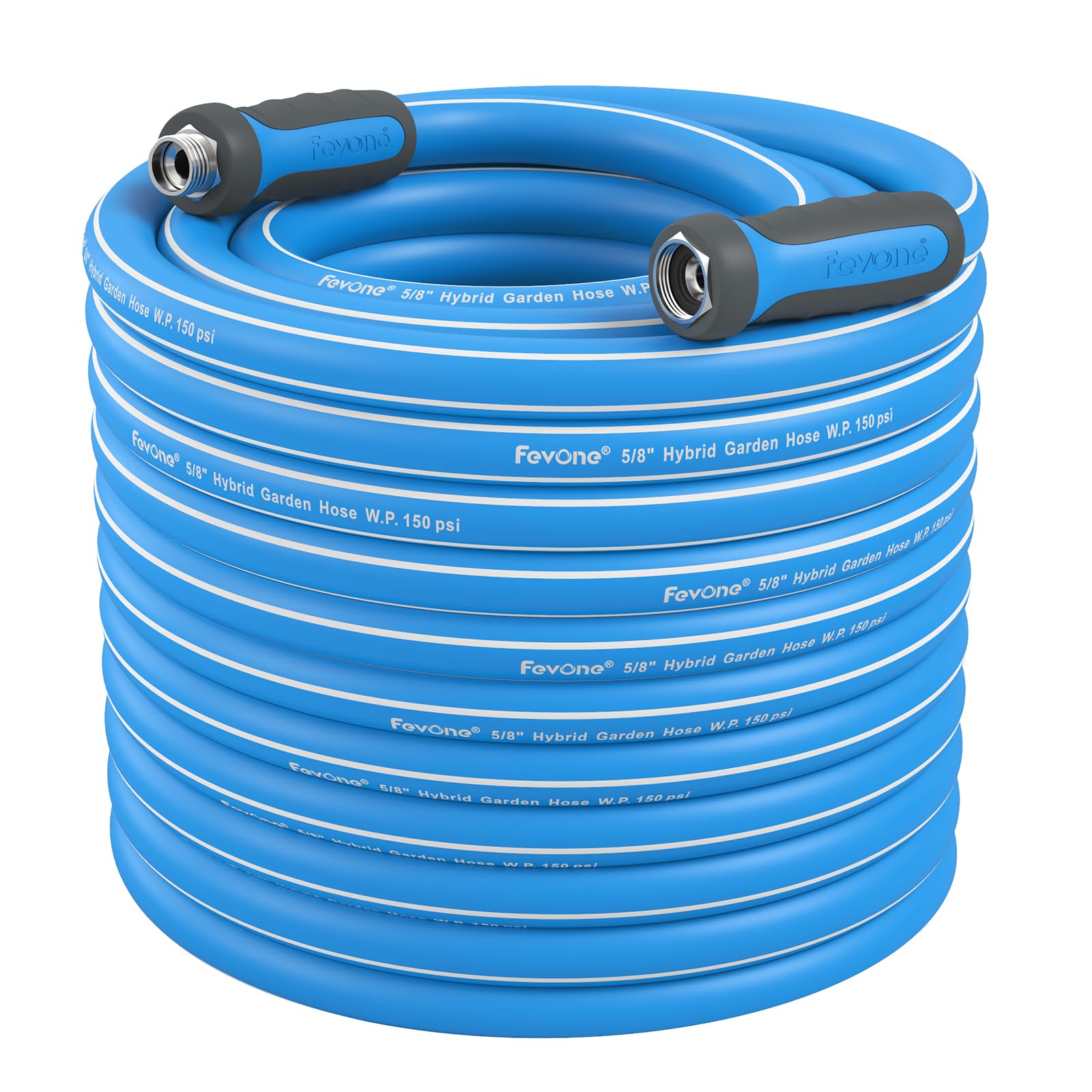 Fevone Garden Hose 105 ft, Swivel Grip - Rotatable Ends, Drinking Water Safe, Flexible and Lightweight, 3/4" Solid Aluminum Fittings - No Leak, 5/8" ID, Heavy Duty Water Hose