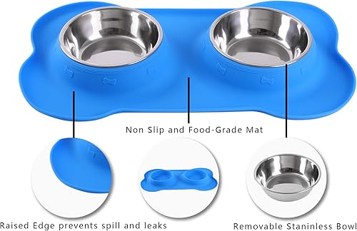 Miniatura 10 de Hubulk - 2tazones de acero inoxidable para agua y comida con tapete de silicona antideslizante para derrames más cucharón, perros pequeños,
