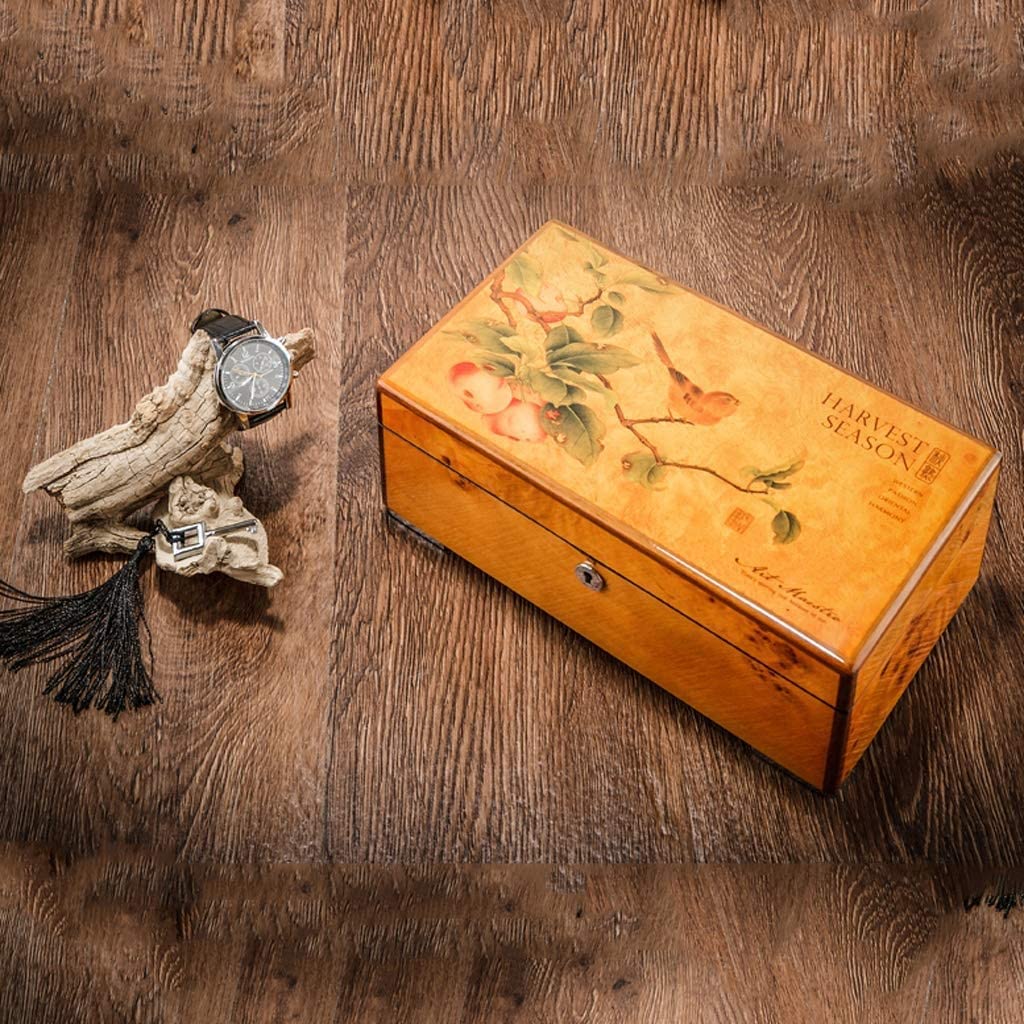 Uhrenbox, 4 Fächer, Massivholz, Uhrenbox, professioneller Halter, Organizer für Uhren, Schmuck, Uhrengehäuse, Vitrine, Uhrengehäuse (D 25 x 14 x 10,2 cm)