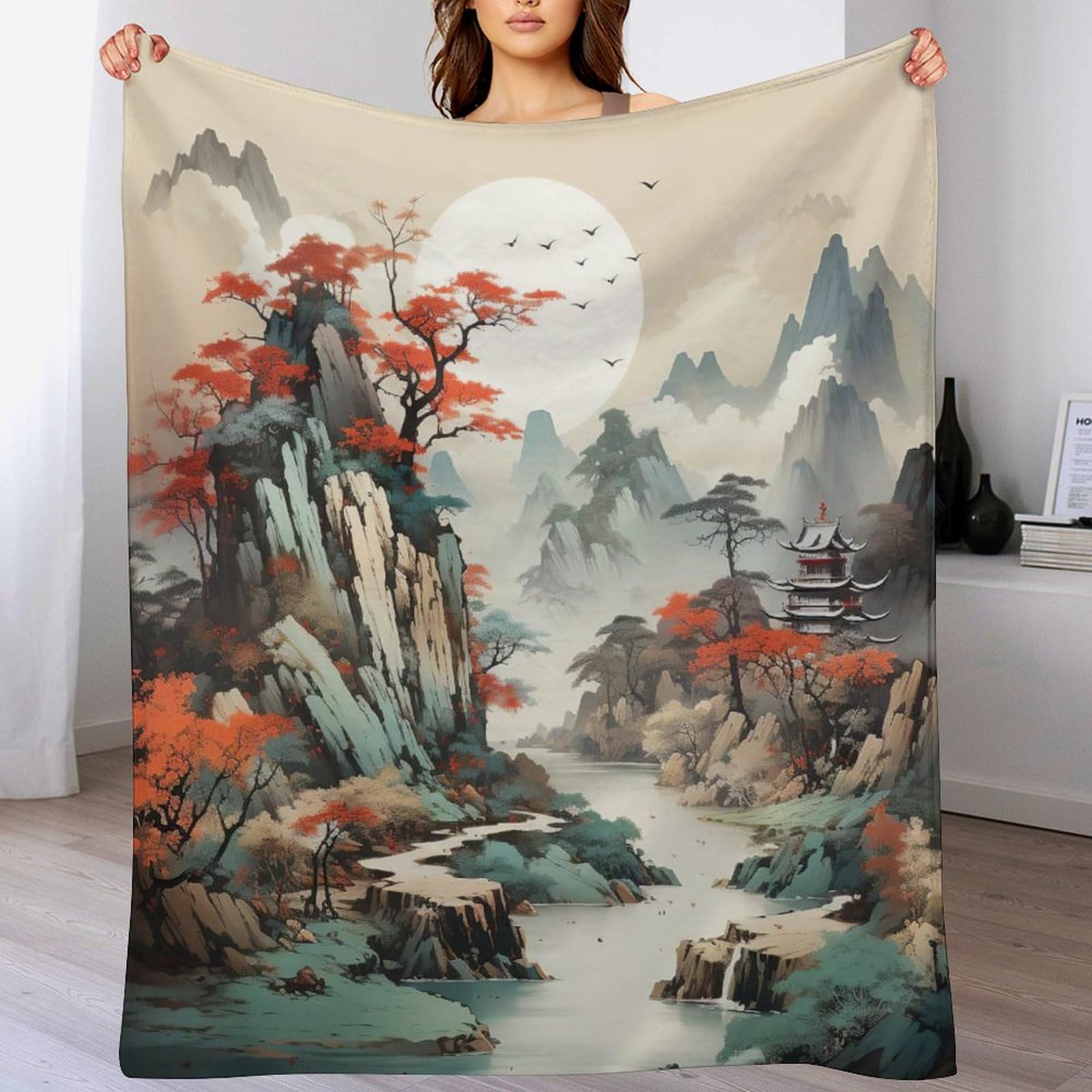 Couverture en flannel paysage 3D 100x130cm pour canapé