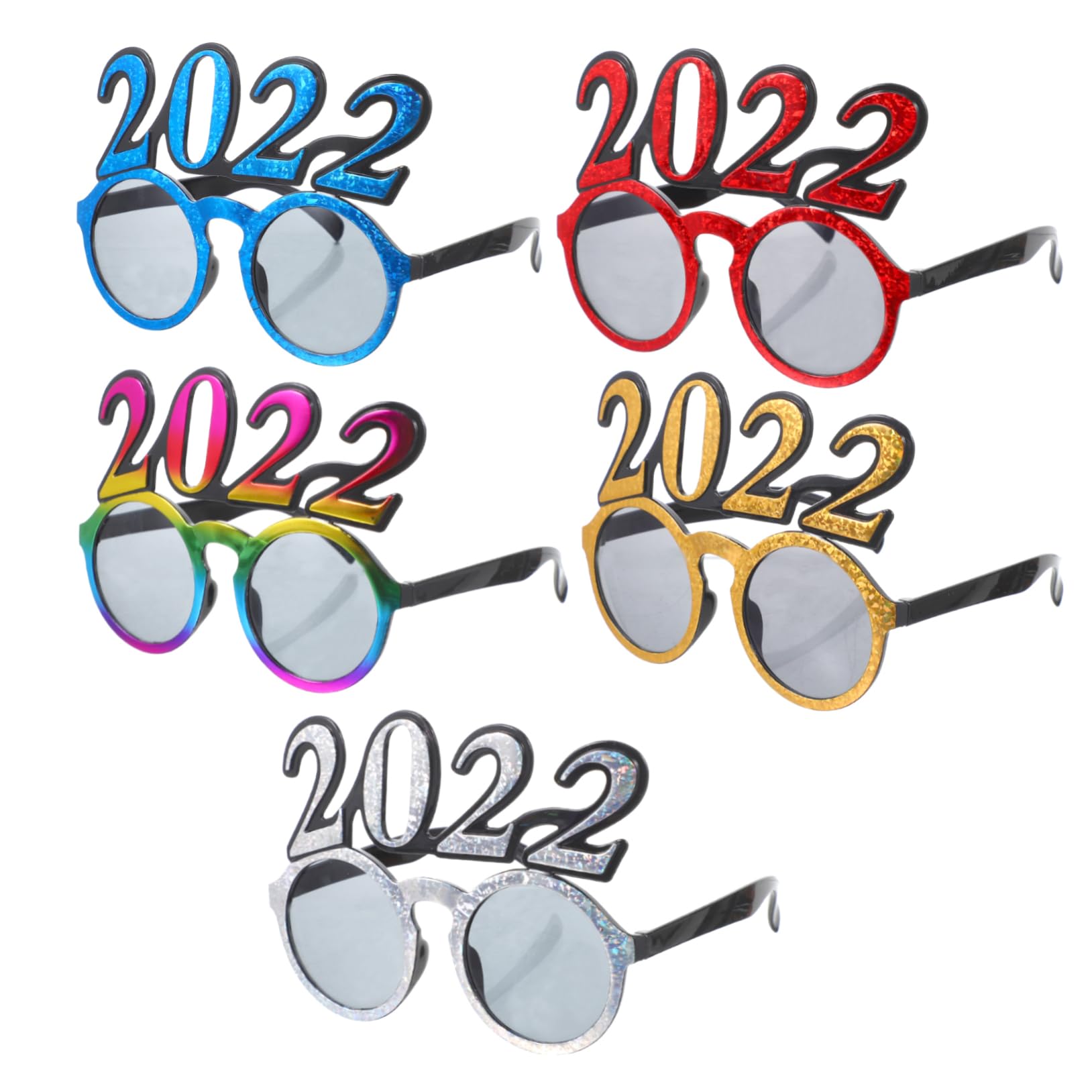 BRIGHTFUFU Unique 2022 Year's Eve Party Glasses 5 Pack Photo Props Decorations for Adults Kids