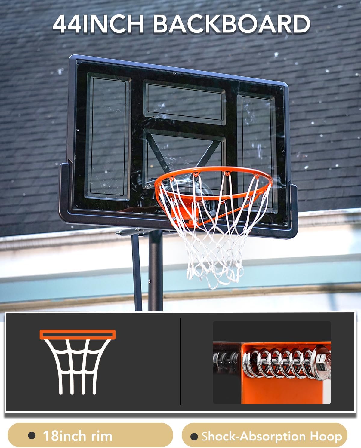 WIN.MAX Portable Basketball Hoop Quickly Height Adjusted 4.9-10ft Outdoor/Indoor Basketball Goal System with 44 inch Backboard and Wheels for Adults