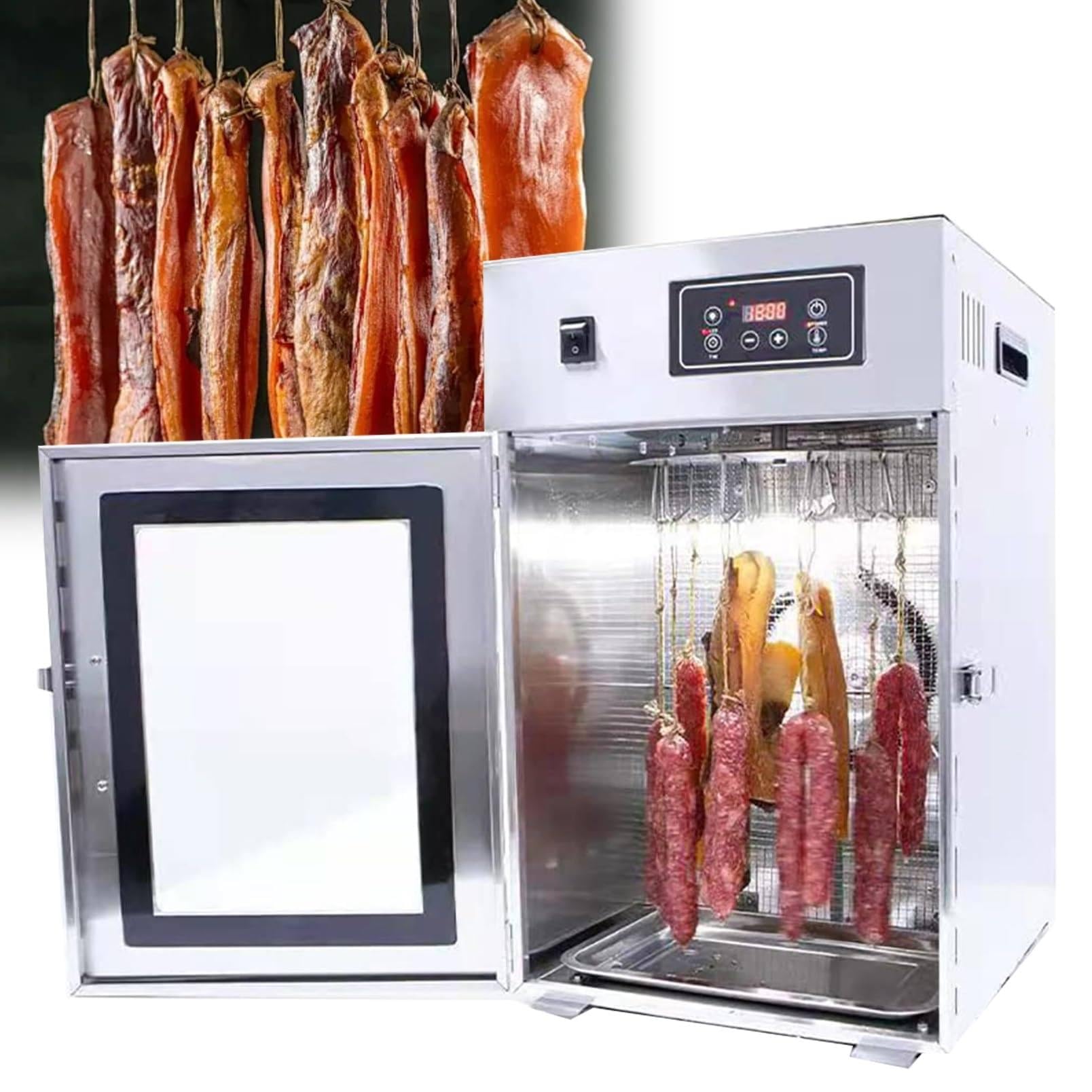 Disidratatore per alimenti grande commerciale da 800 W, armadio essiccante in acciaio inossidabile carne secca, manzo, pollo, carne, frutta, erbe aromatiche, controllo della temperatura da 30 a 90 ℃