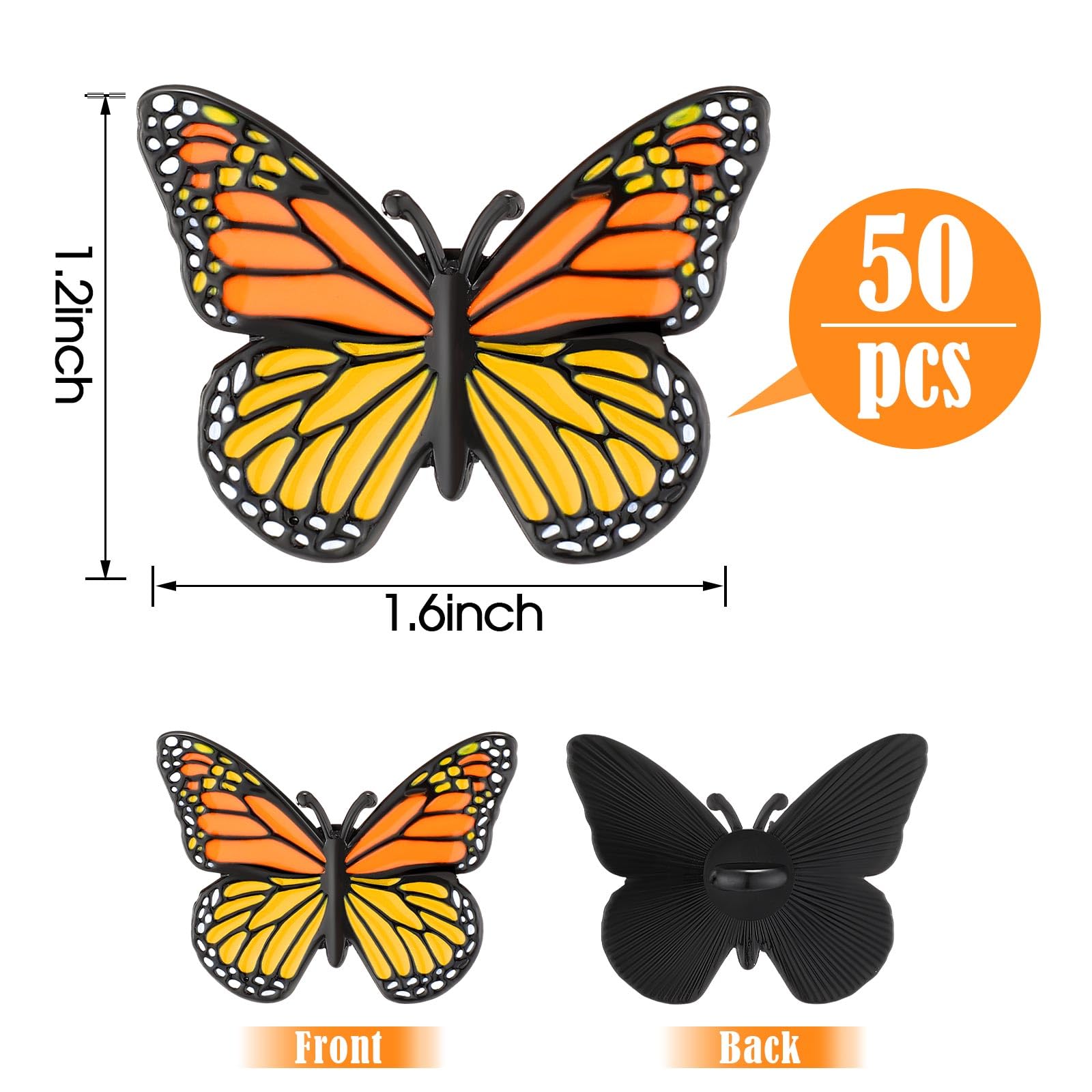 50 pines esmaltados de mariposa monarca a granel, insignia de solapa