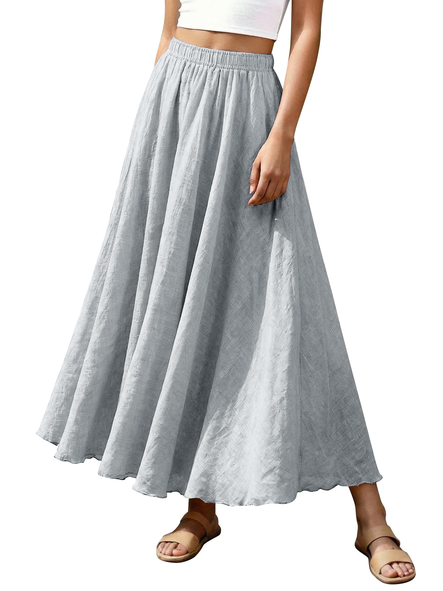 Women Bohemian Beach A-Line Dress Double Layer Elastic Waist Long Maxi Skirt