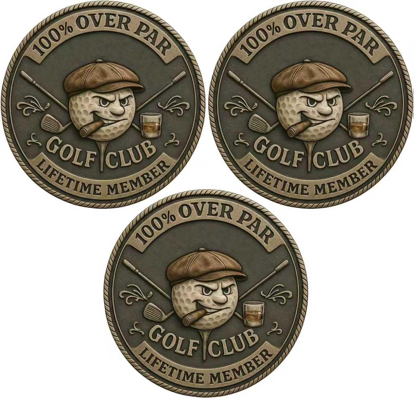 3PCS Over Par Old Golf Coin, Funny Golf Challenge Coin for Men with Whiskey Design, Lifetime Golfs Club Member Coins, Gag Gift for Golfs Player and Lover