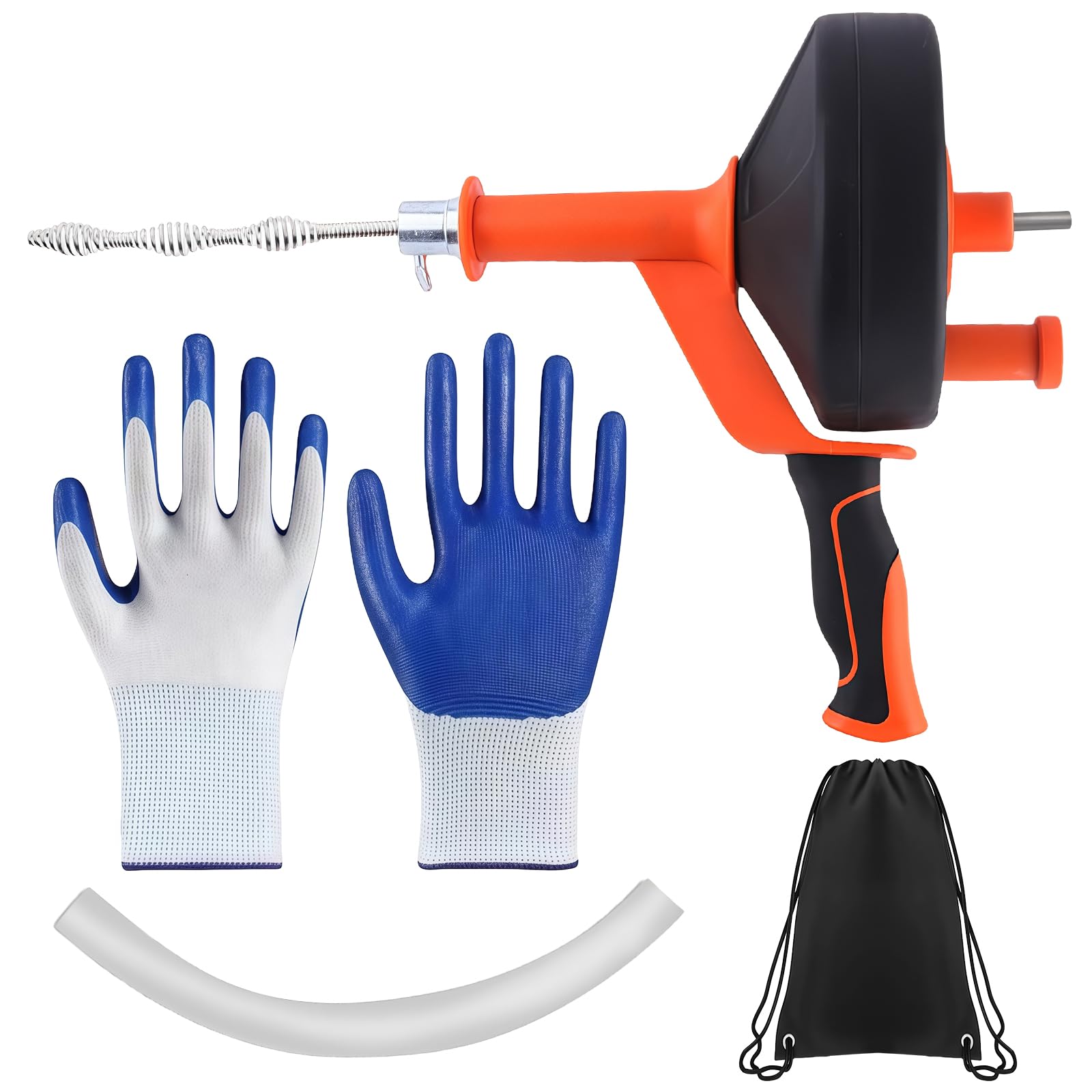 Spirale de débouchage pour nettoyage de canalisations bouchées avec gants