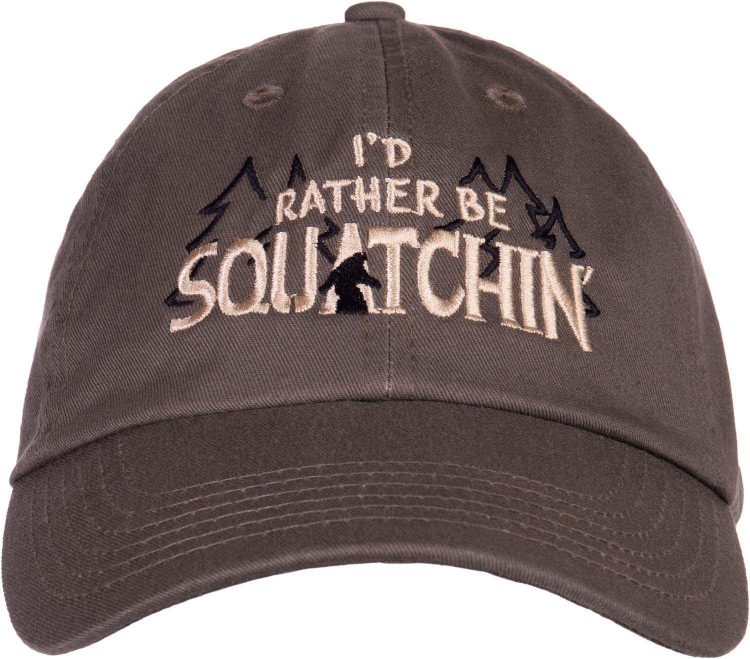 Ann Arbor T-shirt Co.I'd Rather be Squatchin' | Funny Official Gone Bigfoot Sasquatch Hunter Baseball Dad Hat Olive