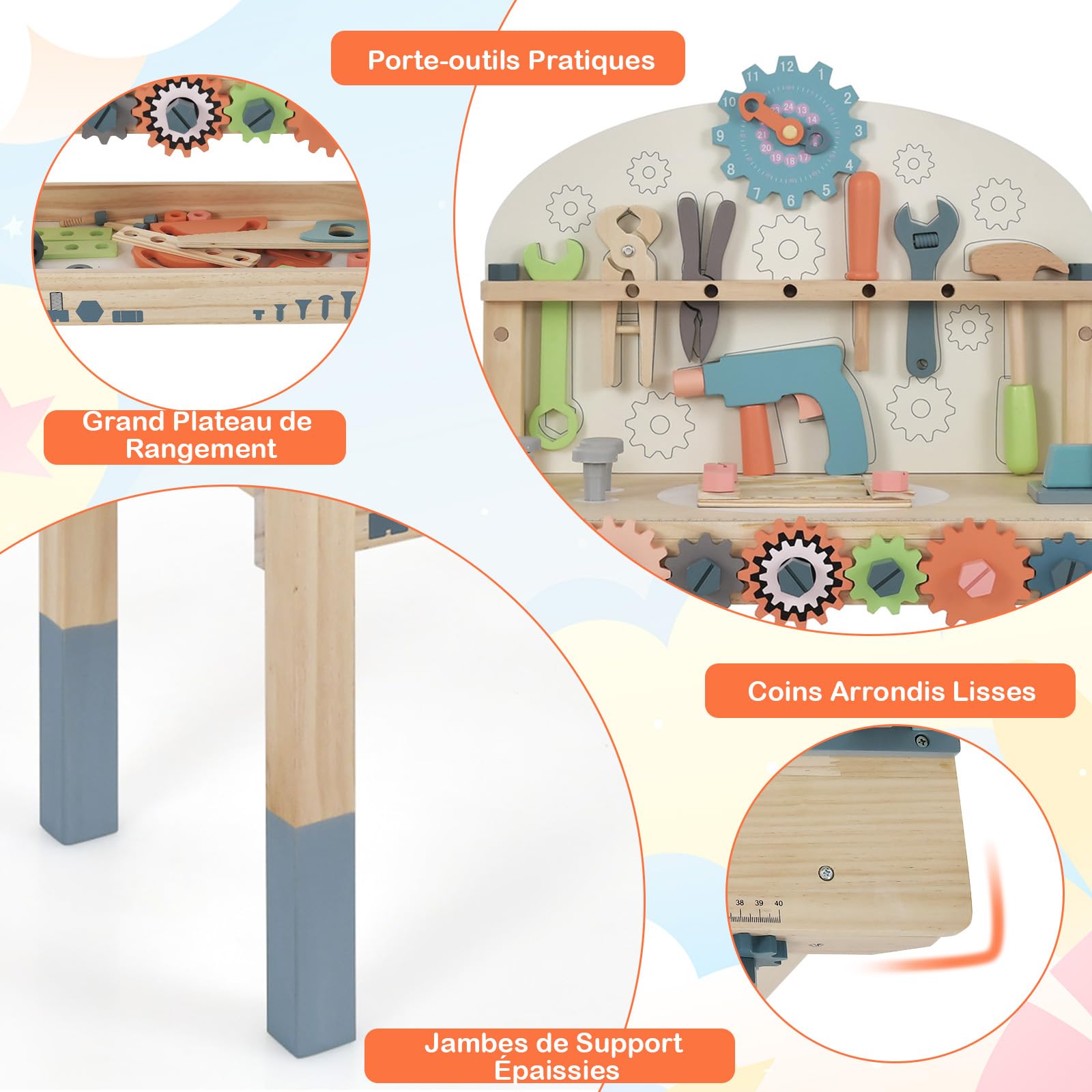 GOPLUS - Juguete de banco para niños, juego de imitación con 53 piezas, accesorios multicolor, banco de madera con estante de almacenamiento, juguete educativo para niños y niñas de 3 años