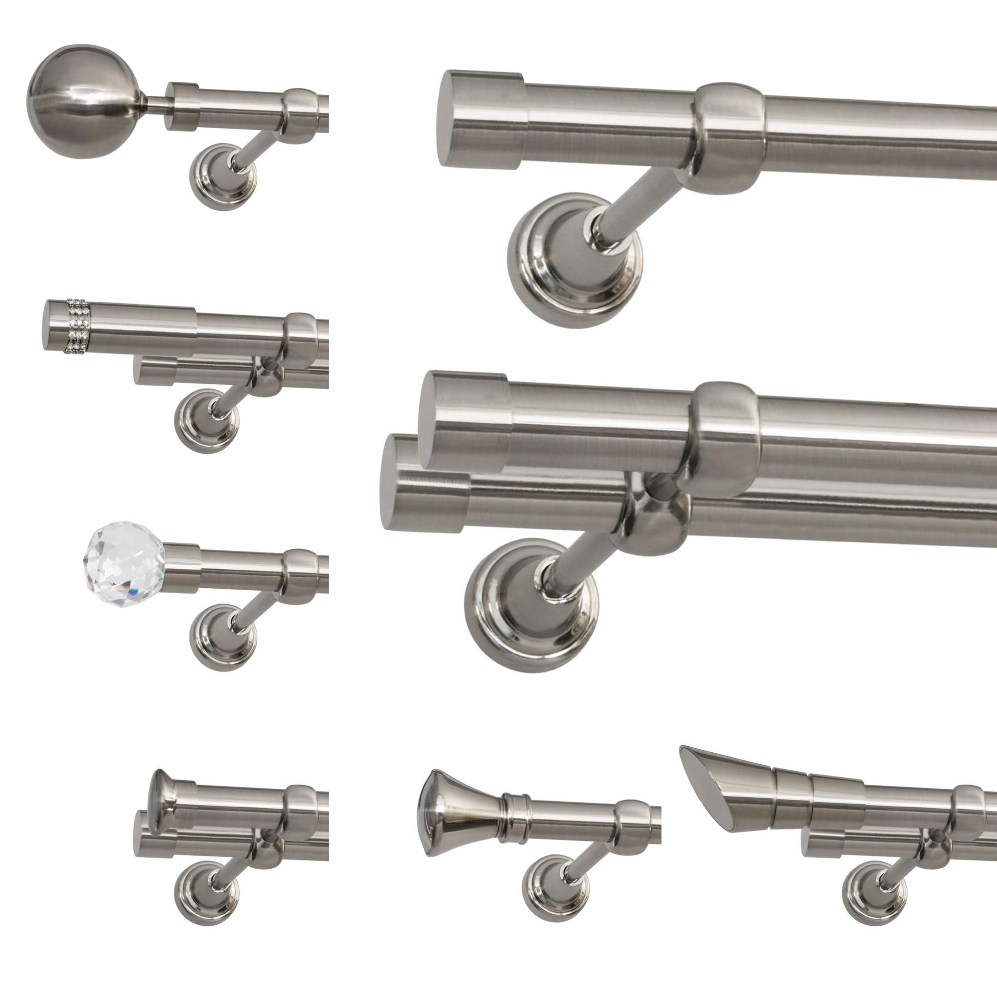 ROLLMAXXX Gardinenstange 480 cm Breit Ø19 mm Fedora 1-Läufig | Vorhangstange aus Metall in Edelstahl Optik, inkl. Wandhalterungen, Endstücke & Montagematerial, Gardinenstange Set