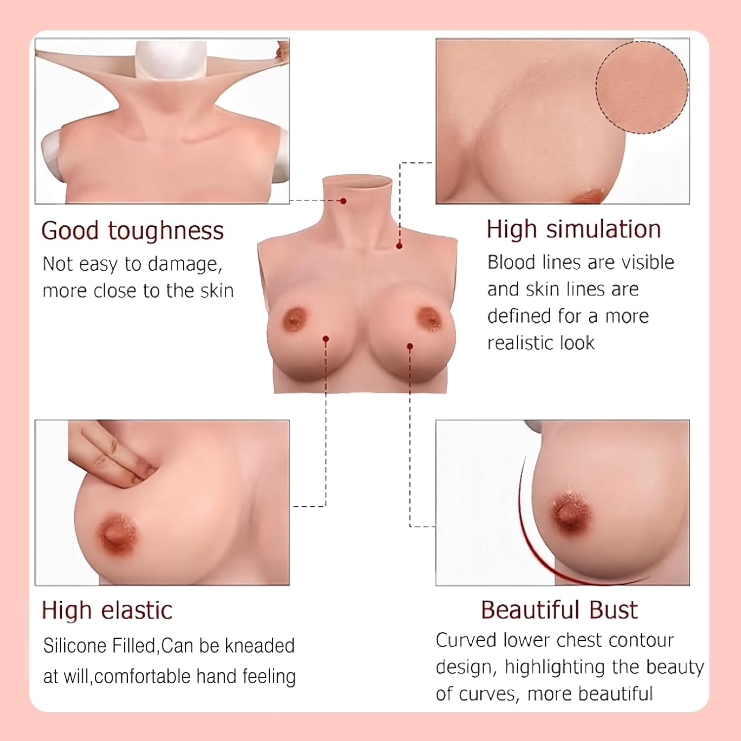 Realistic Silicone Breastplate with Liquid Silicone Filling, Professional Breast Forms for Crossdresser & Cosplay