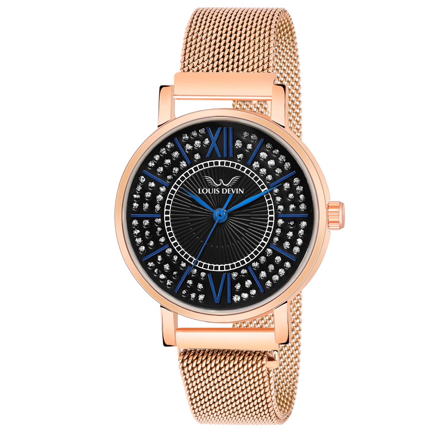 Rose Gold Plated Mesh Chain Analog Wrist Watch for Women (White/Black/Rose Gold Dial) | LD-RG194-image-44