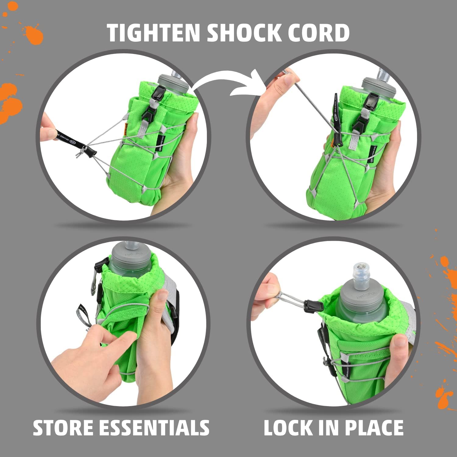 Orange Mud Soft‑Flask 500 ml Handheld Running Flask – No‑Bounce Easy‑Grip Sleeve, Adjustable Closure, Lightweight Nylon for Road & Trail – Lime Green