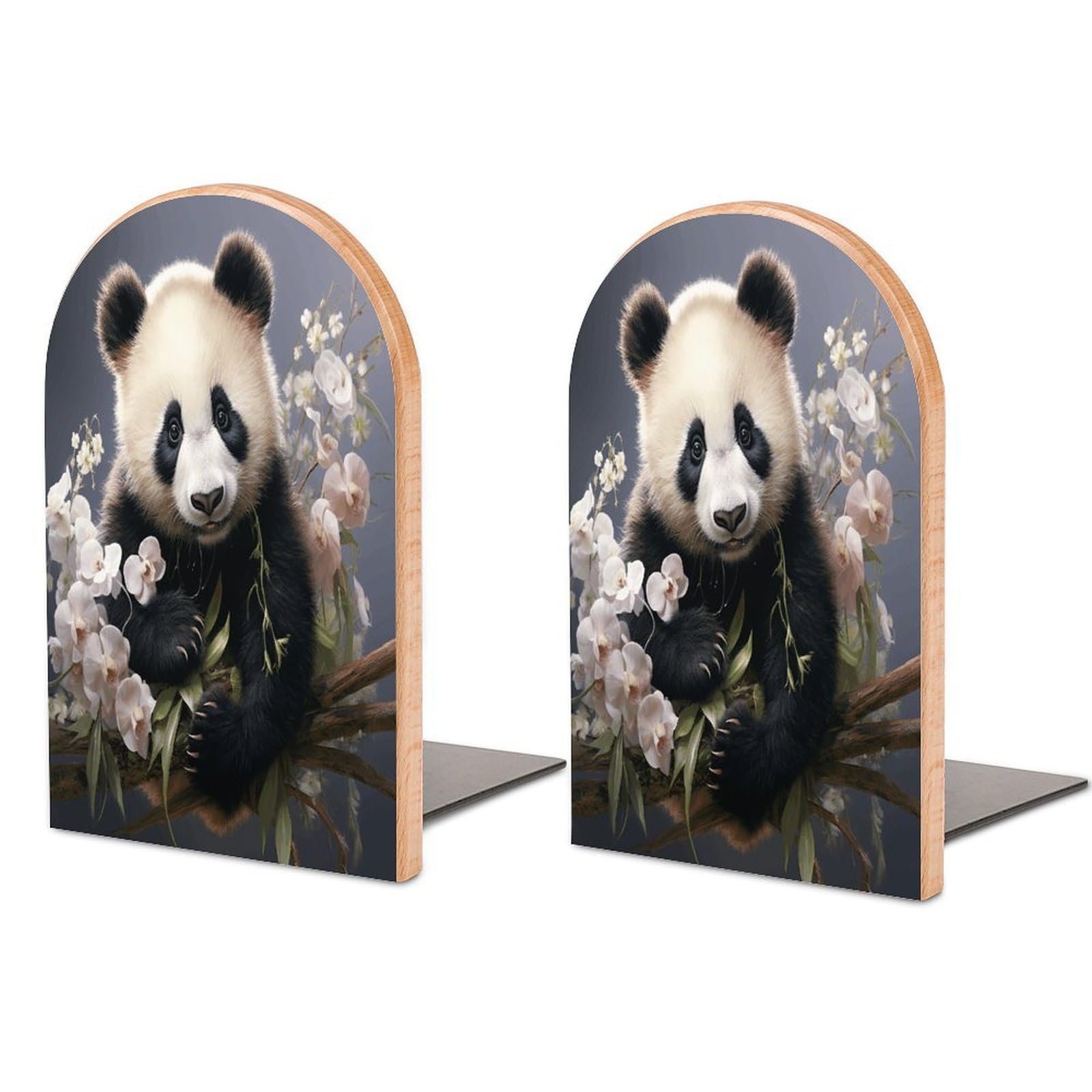 Sujetalibros de madera de panda decorativo antideslizante para estanterías infantiles