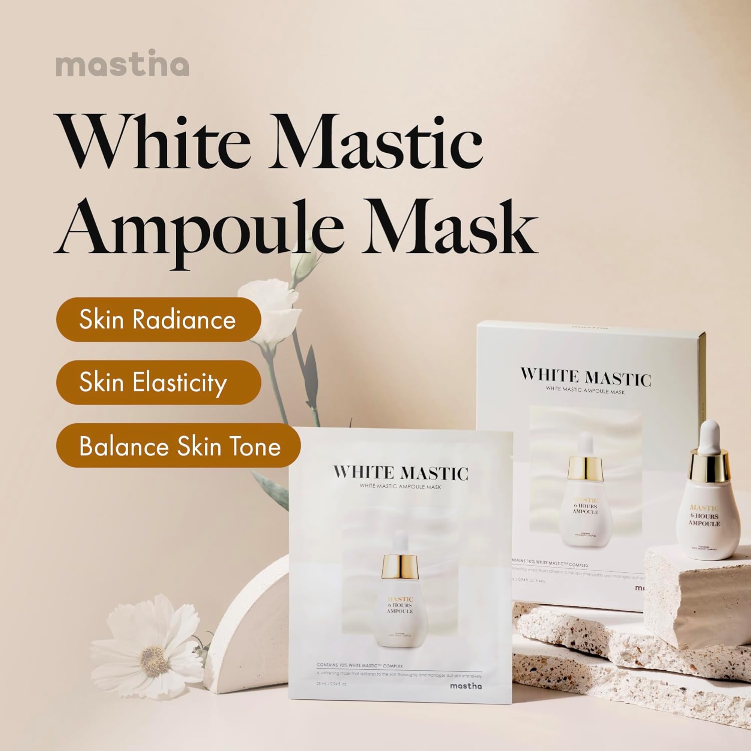 MASTINA White Mastic Ampoule Sheet Mask – 4 Sheets, Fermented Mastic Gum & Niacinamide Essence, Brightening and Deep Hydration Korean Facial Mask - Image 2
