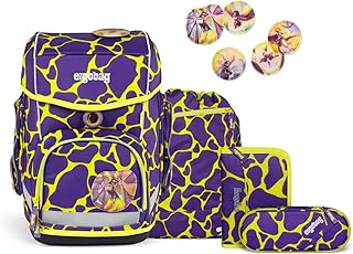 ergobag Cubo Ergonomic School Bag Set, Predecessor Collection, Classic 5 Pieces, 1st Class Primary School, Subary Power - Purple, Unit size