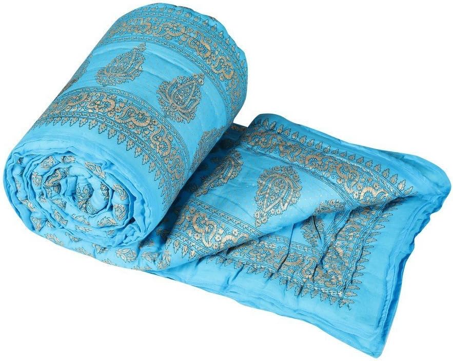 Rajasthani Traditional Jaipuri Single Razai/Quilt/Blanket/ac Comforter (Aqua, Single)