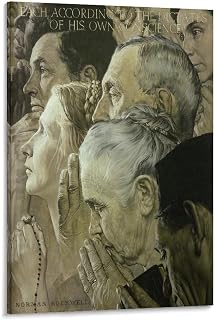 Norman Rockwell Prints,four Freedoms Freedom to Worship, 1943 Wall Art Poster Scroll Canvas Painting Picture Living Room Decor Home Framed/Unframed 12x18inch(30x45cm)