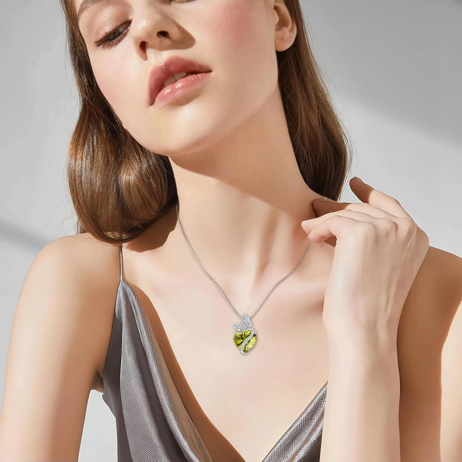 Butterfly Necklace 925 Sterling Silver Birthstone Necklace Created Gemstone Heart Jewelry Gifts for Women - Image 3