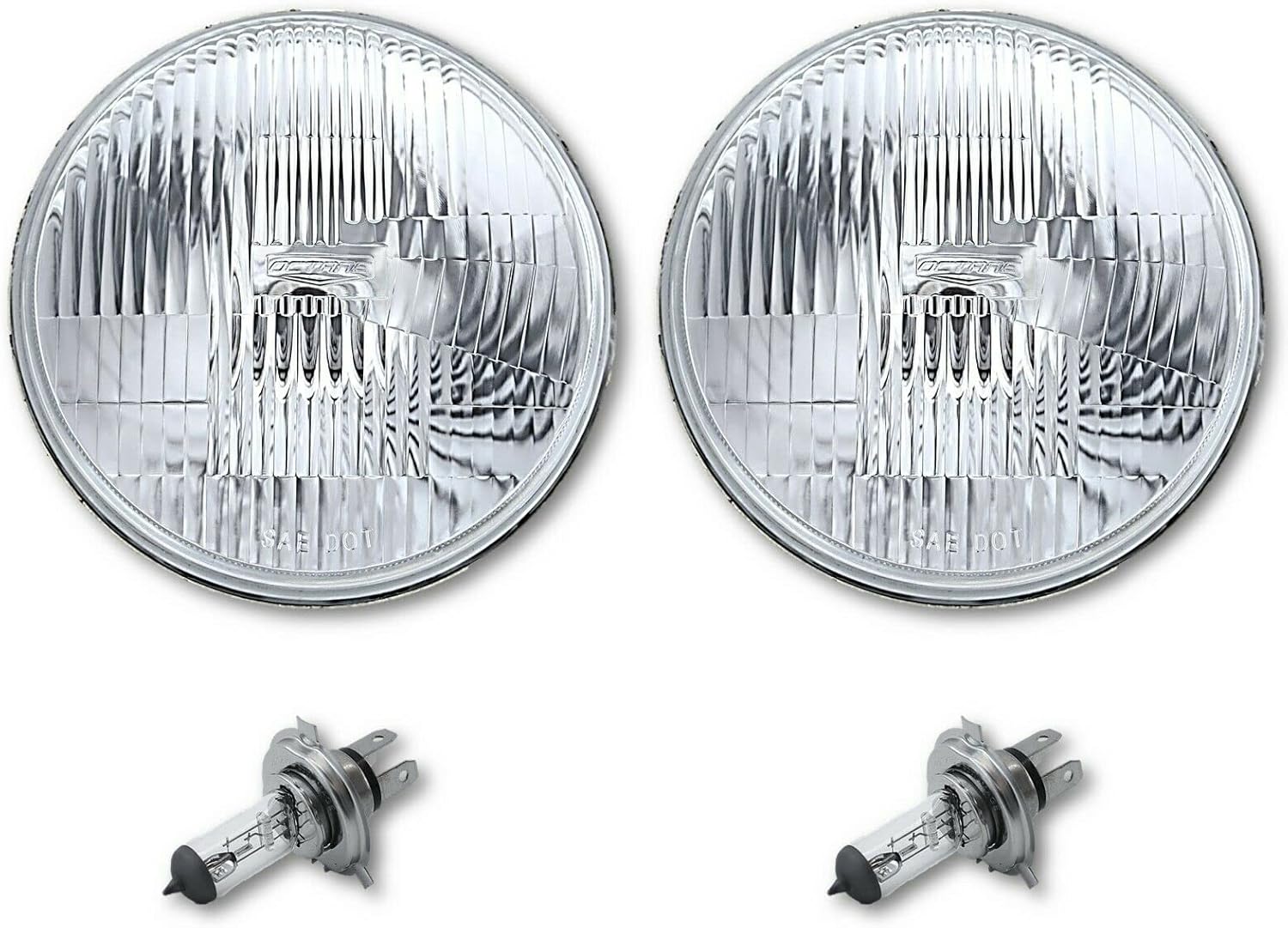 Octane Lighting 7 Inch Stock 24 Volt Halogen H4 Semi-Sealed Beam 70/75W Light Bulb Headlamp Pair