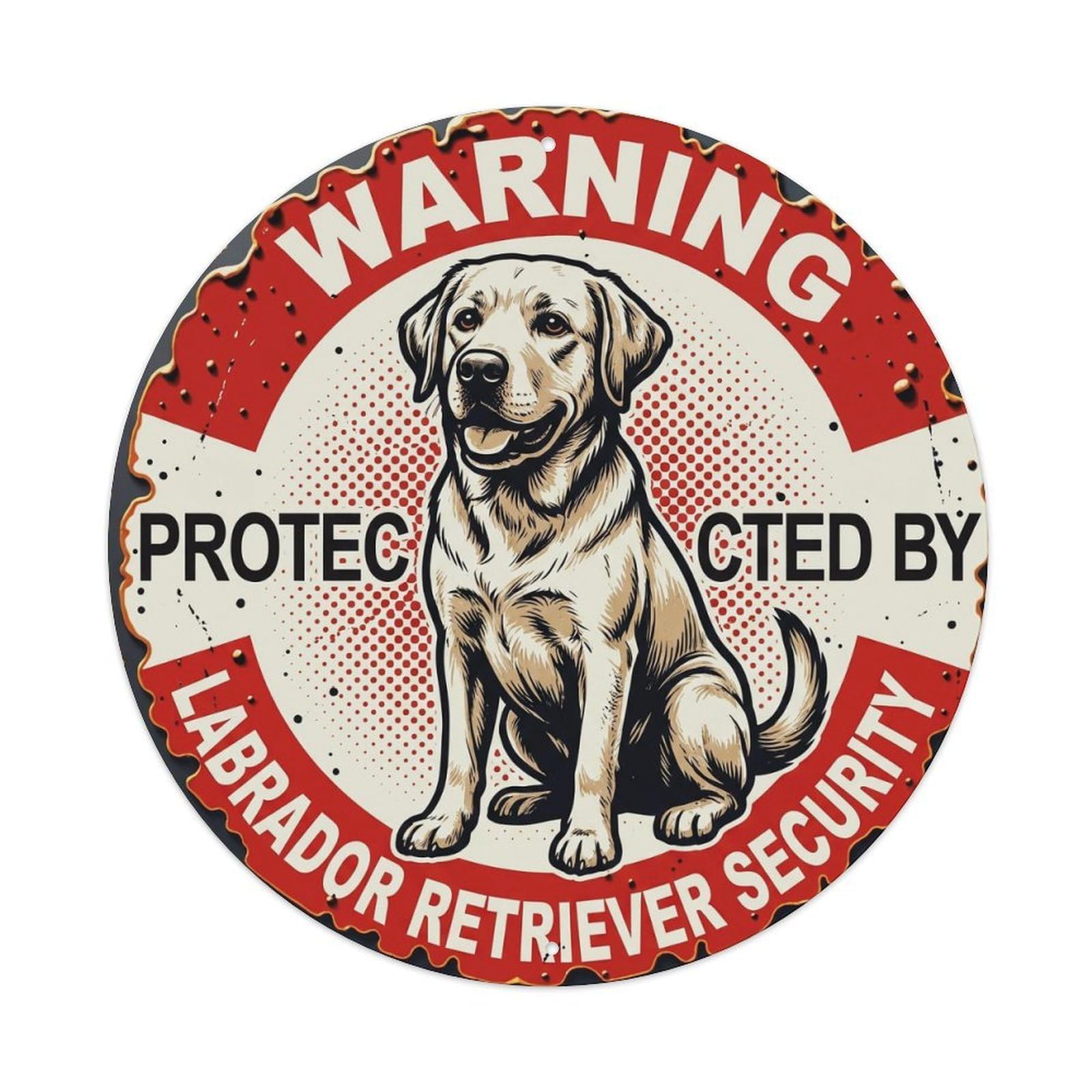 Metal Tin Sign Warning Protected By Labrador Retriever Dog Security Vintage