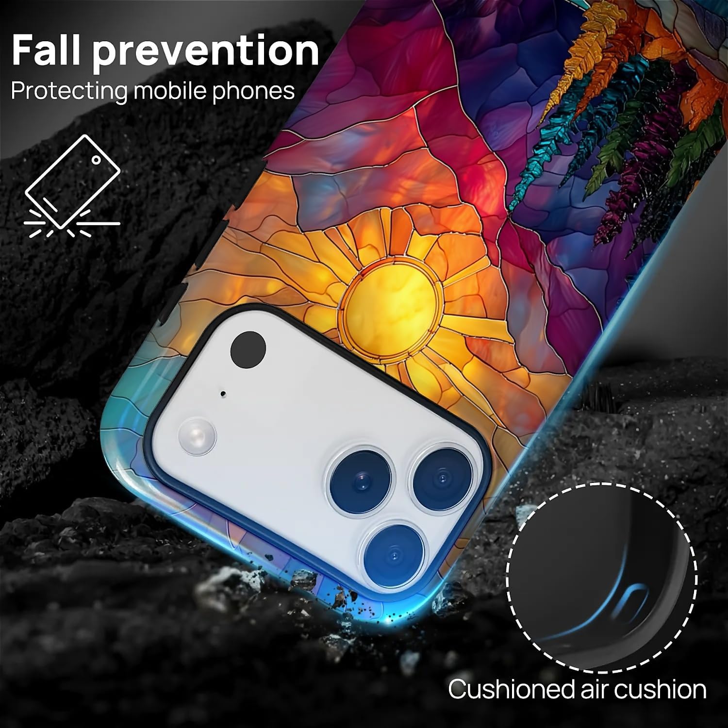 DAIZAG Case for iPhone 17 Pro Max,Mountain Range Sunrise Stained Glass Full-Body Design Hybrid Dual Protection Soft TPU Hard PC Shockproof Scratch-Resistant Protective Cover Phone Case for Men Women - Image 5