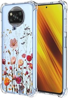 Funda para Xiaomi Poco X3 NFC y Poco X3 y Poco X3 Pro, Transparente Carcasa con Aesthetic Dibujos Flores Mujer Niñas Diseño Case, Suave Silicona Ultrafina TPU Bumper Antichoque Protección