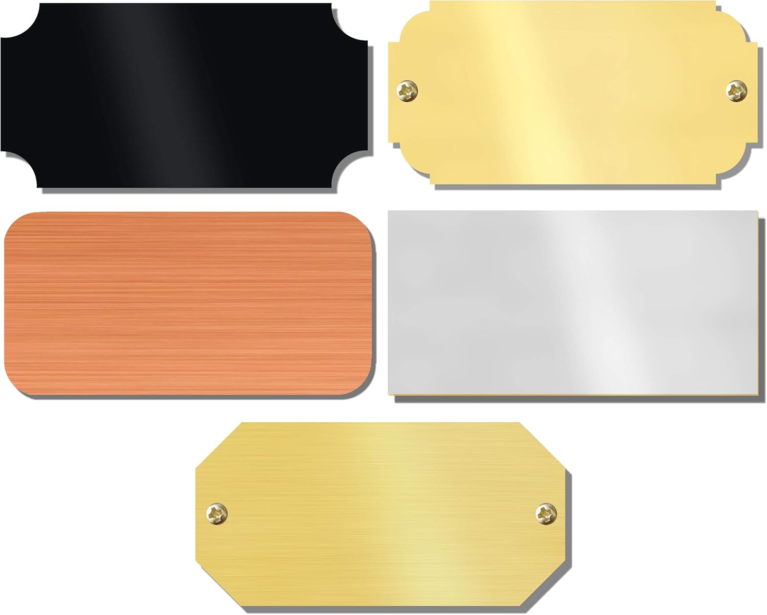 1" H x 2" W, Blank Perpetual Name Plates, Solid Brass Lacquered Plaque Tag, Rectangular, Notched, Rounded, Scallop or Chamfer Corners, Made in USA (Polished Brass, 20 pcs.)