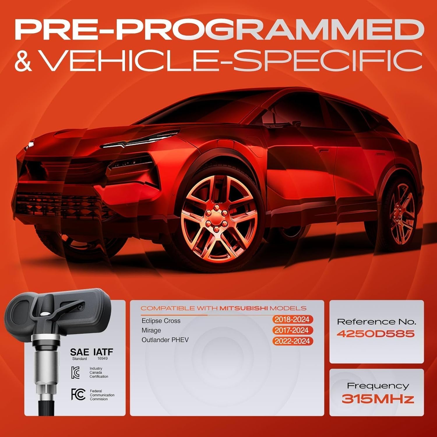 A-Premium 4PCS Pre-Programmed TPMS Sensor Tire Pressure Monitoring Sensor - Compatible with Mitsubishi Mirage 2017-2024, Eclipse Cross 2018-2024, Outlander PHEV 2022-2024 - 315MHz