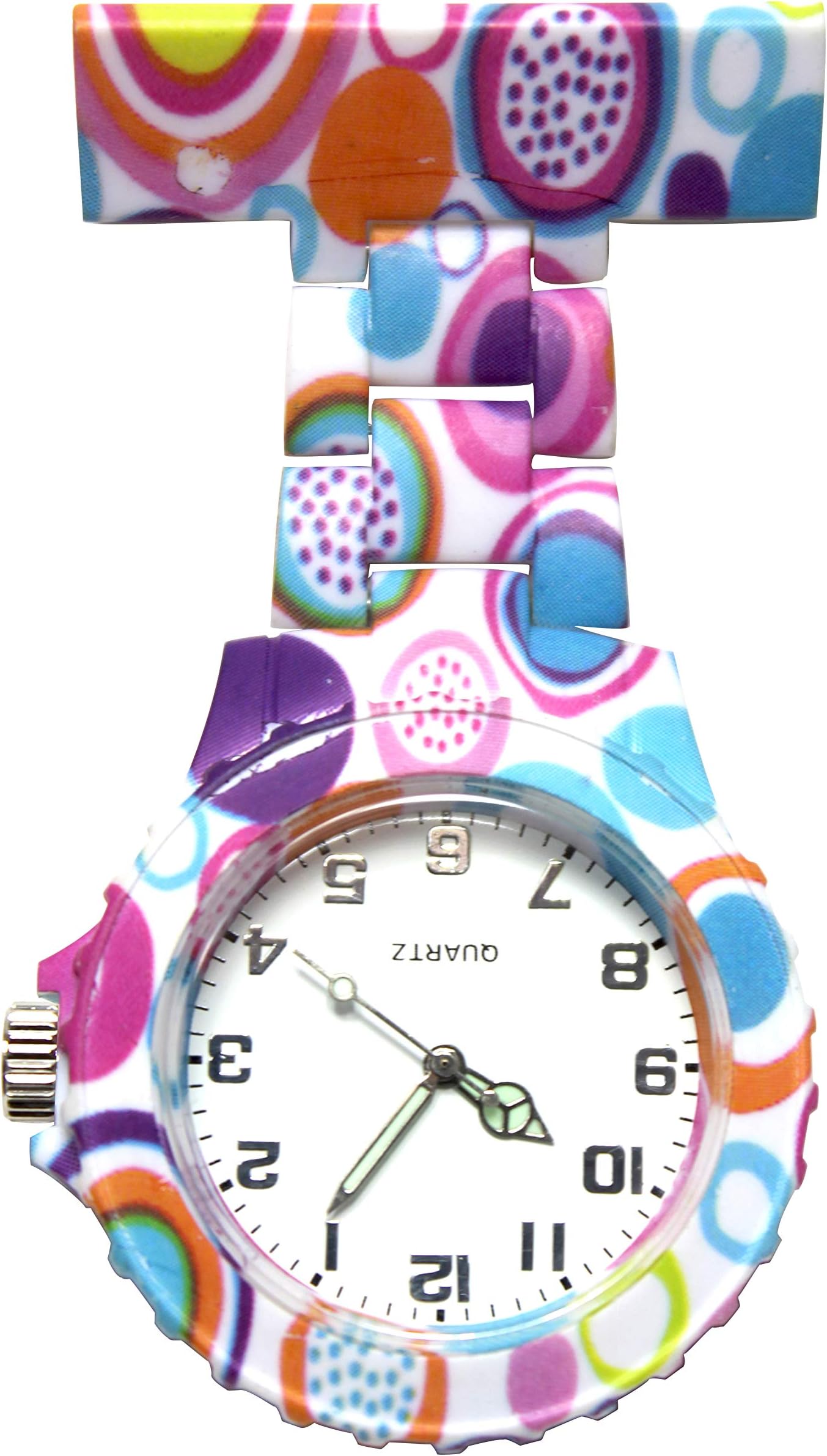 Ellemka - Sisters | Men Women Unisex | FOB Lapel Watch | Analogue Watch Display | Digital Quartz Movement | NS-2102 Plastic ABS Pin Band - Art Design Orange Blue Bubbles
