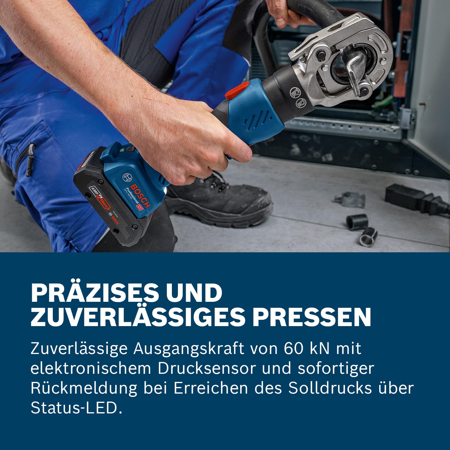 Bosch Professional 18V System Akku Hydraulisches Presswerkzeug GPH 18V-60 (60 kN Crimpkraft, um 340° drehbarer Kopf, inkl. XL-BOXX)