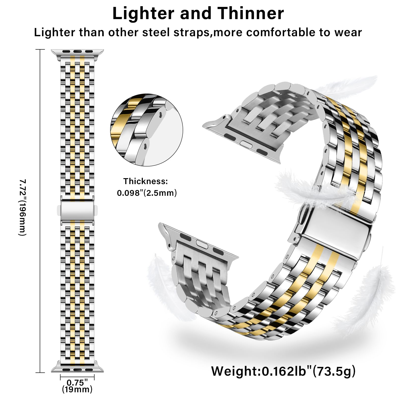 Tasikar Metalowy pasek do zegarka kompatybilny z Apple Watch 49 mm, 46 mm, 45 mm, 44 mm, 42 mm, 41 mm, 40 mm, 38 mm, wymienny pasek ze stali nierdzewnej do zegarka iWatch Ultra SE, serii 10, 9, 8, 7