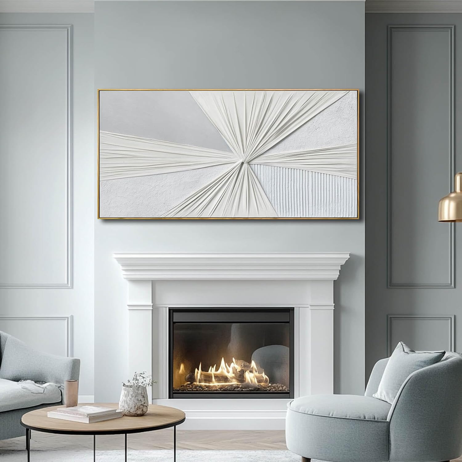 LEVERUP Large Abstract Wall Art White Wall Decorations for Living Room Office Hotel Modern Artwork Home Decor 29x58 Inches Ready to Hang